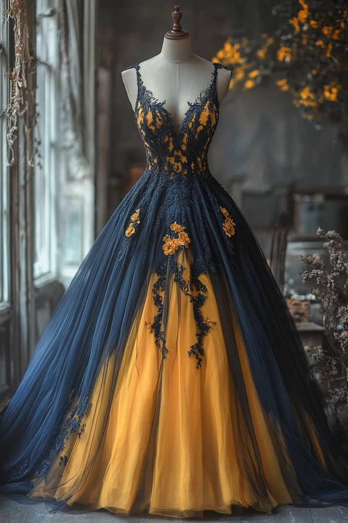 A-line V Neck Tulle Applique Homecoming Dress main image 1
