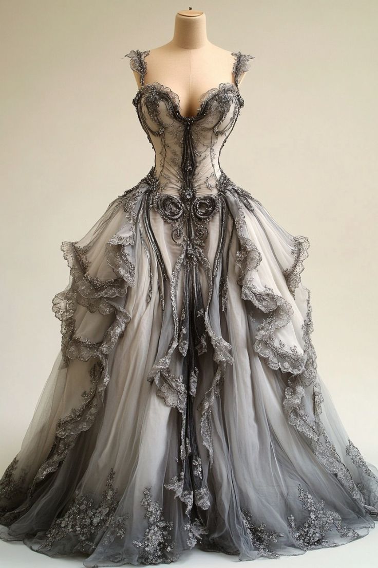 A-line V-neck Lace Tulle Long Ball Gown, Vintage Formal Dress ED01232