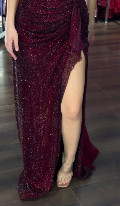 Burgundy Off-shoulder Sheath Slit Tulle Diamonds Long Formal Dress