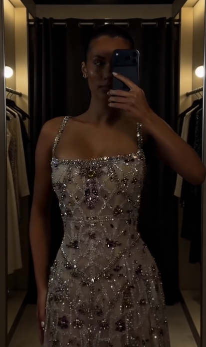 Glitter Sheath Spaghetti Straps Long Evening Dress Tulle Beaded Sequins Prom Dress E0129