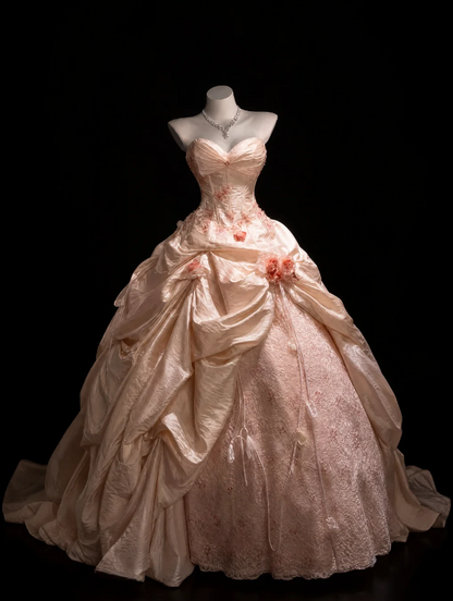 Vintage Pink Prom Dress Sweetheart A-Line Quinceanera Dress Satin Sweet 16 Dress EA09202