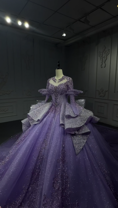 Gorgeous Purple Prom Dress Sweetheart Ball Gown Quinceanera Dress Tulle Sweet 16 Dress EA09203