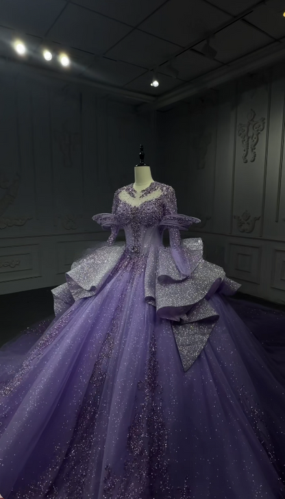 Gorgeous Purple Prom Dress Sweetheart Ball Gown Quinceanera Dress Tulle Sweet 16 Dress EA09203