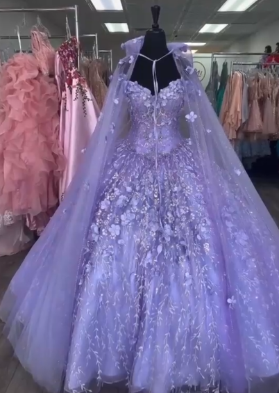 Gorgeous Purple Prom Dress Off-shoulder Ball Gown Quinceanera Dress Tulle Appliques Sweet 16 Dress EA09205
