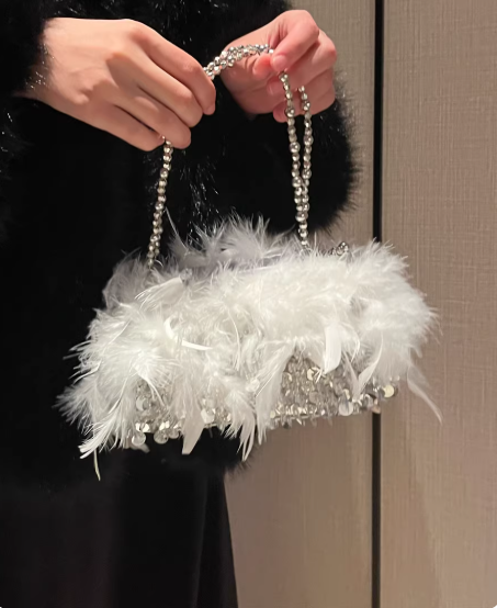 Sequined Fur Handbag, Vintage Evening Handbag EB03935