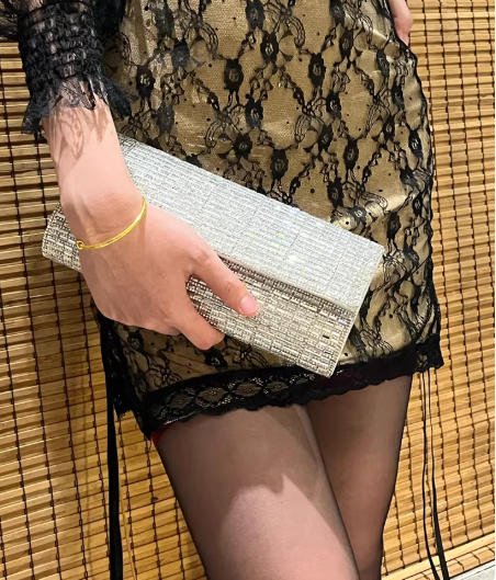 French Silver Rhinestones Evening Gown Clutch EB03940