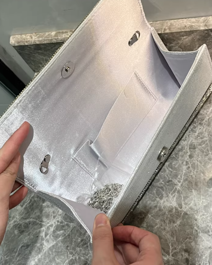 French Silver Rhinestones Evening Gown Clutch EB03940