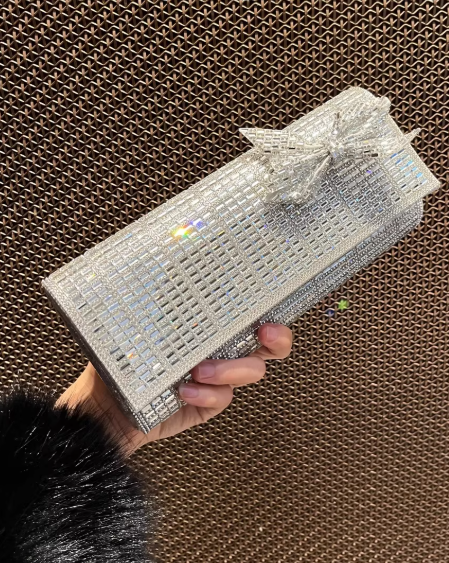 French Silver Rhinestones Evening Gown Clutch EB03940