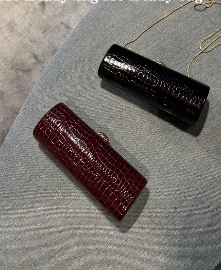 Sparkly Burgundy Evening Clutch - Minimalist Crocodile Pattern Handbag EB03942