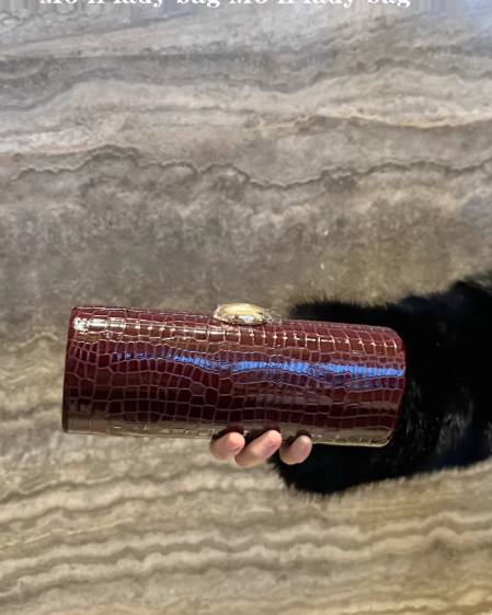 Sparkly Burgundy Evening Clutch - Minimalist Crocodile Pattern Handbag EB03942