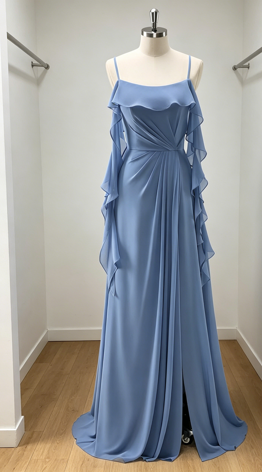 Affordable Dusty Rose Sheath Bridesmaid Dress Spaghetti Straps Chiffon Long Evening Dress EB0461