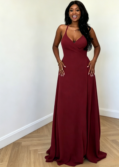 Elegantes Brautjungfernkleid Salbeigrün mit Scheiden-Silhouette, Chiffon, Spaghettiträgern, langes Abendkleid EB0467