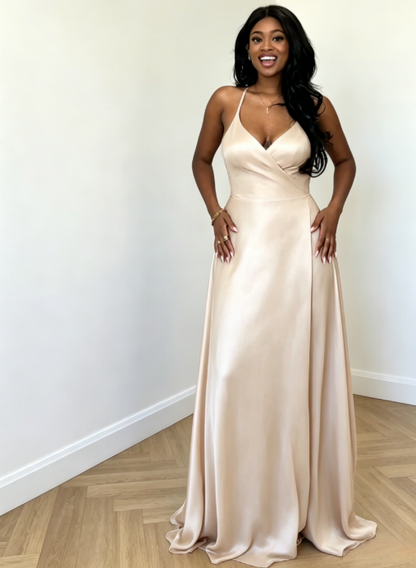 Elegantes Brautjungfernkleid Salbeigrün mit Scheiden-Silhouette, Chiffon, Spaghettiträgern, langes Abendkleid EB0467
