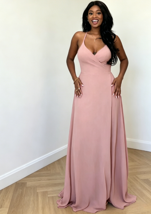 Elegantes Brautjungfernkleid Salbeigrün mit Scheiden-Silhouette, Chiffon, Spaghettiträgern, langes Abendkleid EB0467