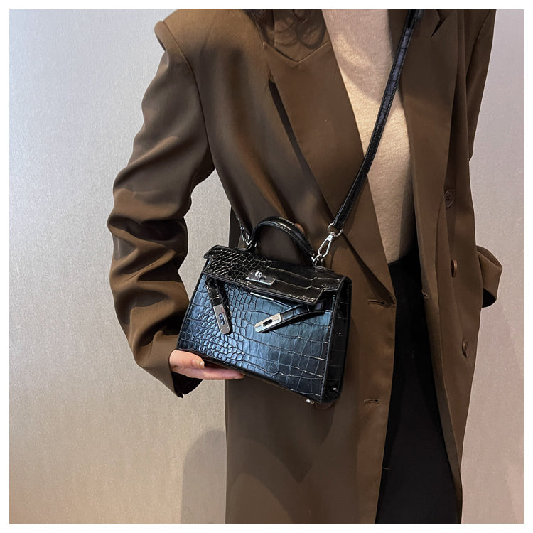 Sac noir nouveau style sac femme mode haut de gamme motif crocodile bandoulière élégant sac à main ED0086