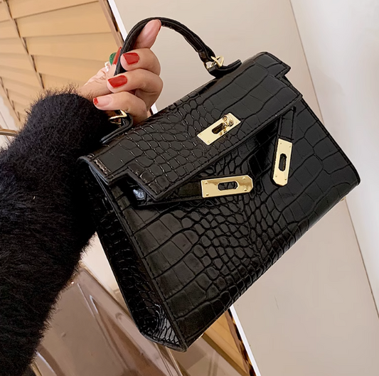 Sac noir nouveau style sac femme mode haut de gamme motif crocodile bandoulière élégant sac à main ED0086