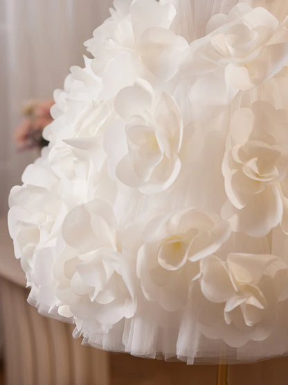 White Tulle Flower Ball Gown Short Prom Dress, Cute Sweet 16 Dress ED009