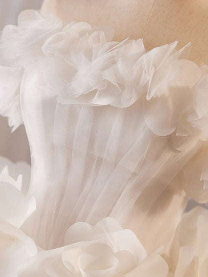 White Tulle Flower Ball Gown Short Prom Dress, Cute Sweet 16 Dress ED009