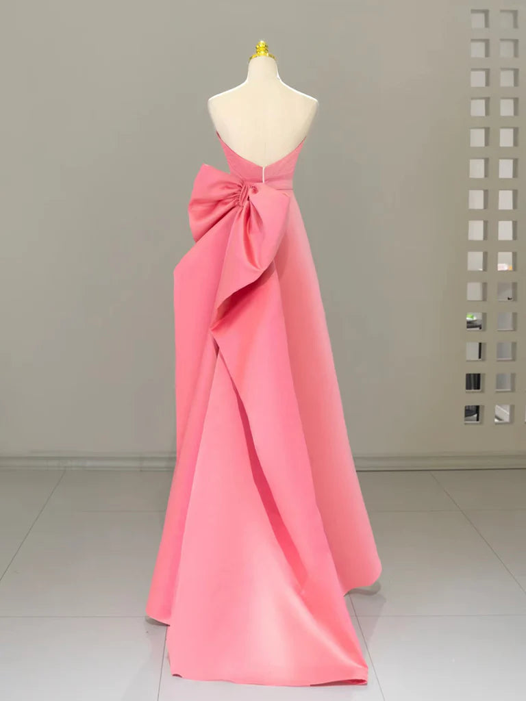 A-Linie Herzausschnitt Satin Rosa Langes Ballkleid, Rosa Langes Abendkleid ED010