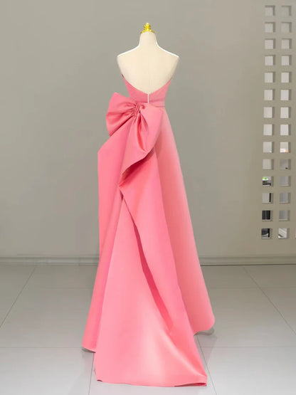 A-Linie Herzausschnitt Satin Rosa Langes Ballkleid, Rosa Langes Abendkleid ED010