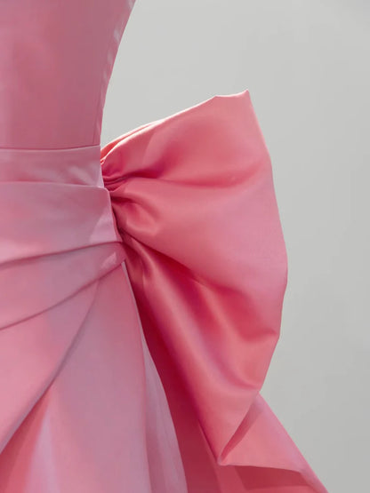 A-Linie Herzausschnitt Satin Rosa Langes Ballkleid, Rosa Langes Abendkleid ED010