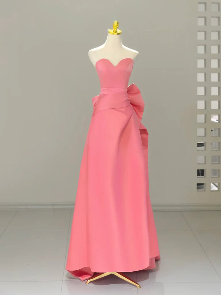 A-Linie Herzausschnitt Satin Rosa Langes Ballkleid, Rosa Langes Abendkleid ED010