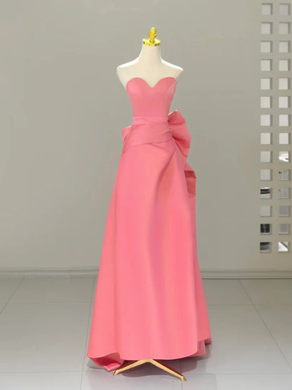 A-Linie Herzausschnitt Satin Rosa Langes Ballkleid, Rosa Langes Abendkleid ED010