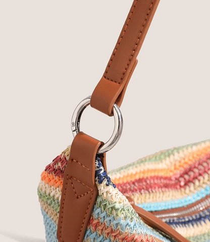 Rainbow Straw Large Capacity Woven Bag Shoulder Messenger Bag ED01011