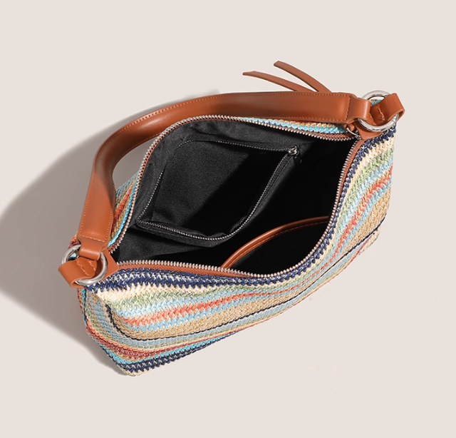 Rainbow Straw Large Capacity Woven Bag Shoulder Messenger Bag ED01011