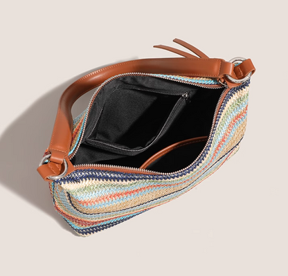 Rainbow Straw Large Capacity Woven Bag Shoulder Messenger Bag ED01011