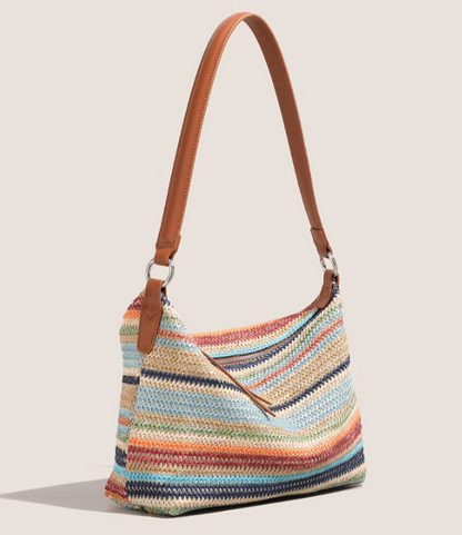 Rainbow Straw Large Capacity Woven Bag Shoulder Messenger Bag ED01011