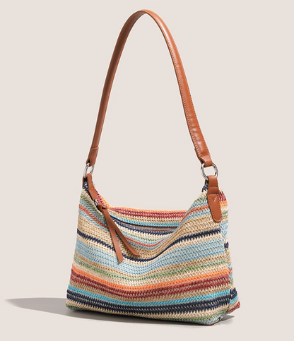 Rainbow Straw Large Capacity Woven Bag Shoulder Messenger Bag ED01011