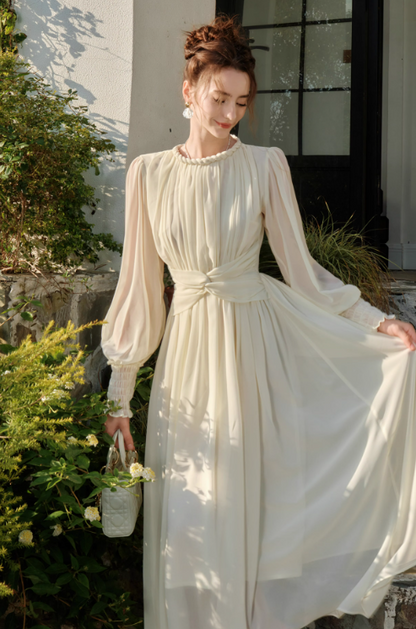 Langärmliges Chiffonkleid mit französischem Twist ED01014
