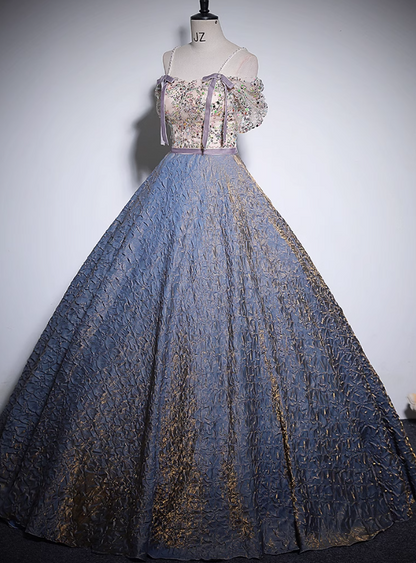 Purple A-line off-shoulder tulle sequined long prom dress, purple evening dress ED01035