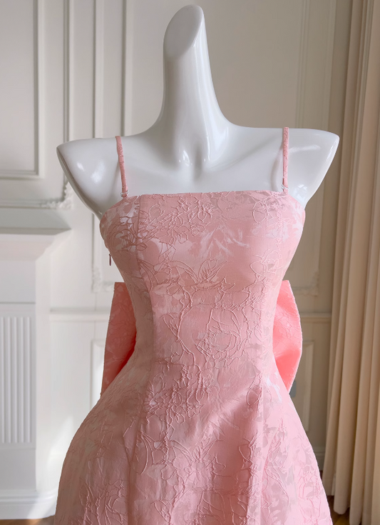 Rosa süßes A-Linien-Ballkleid mit Spaghettiträgern, kurz, ED01042