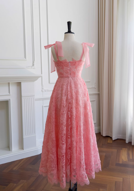 Rosa A-Linie Tüll Spitze kurzes Ballkleid, rosa Homecoming-Kleid ED01043