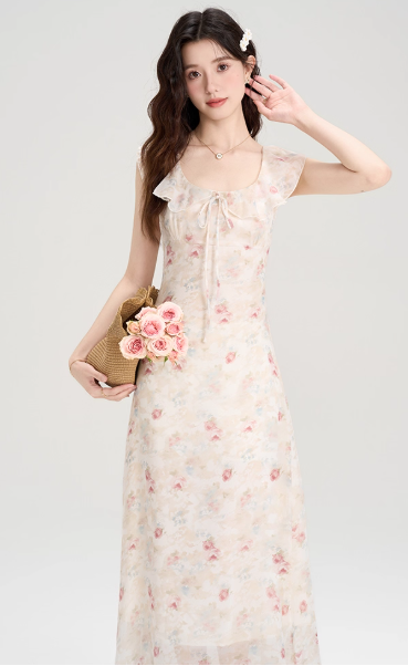 Gentle French sleeveless Sweet Floral Dress  ED01049