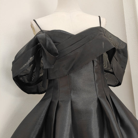 Schwarzes, schulterfreies, kurzes A-Linien-Ballkleid aus Tüllsatin, rosa Homecoming-Kleid ED01054