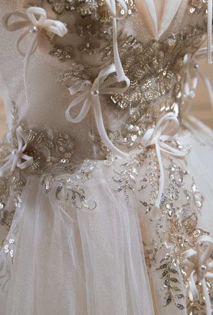 Off-white A-line off-the-shoulder tulle sequin short prom dress, off-white homecoming dress birthday dress ED1074