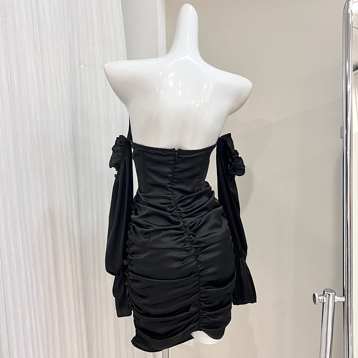Black strapless long sleeve hip dress birthday party dress ED01076