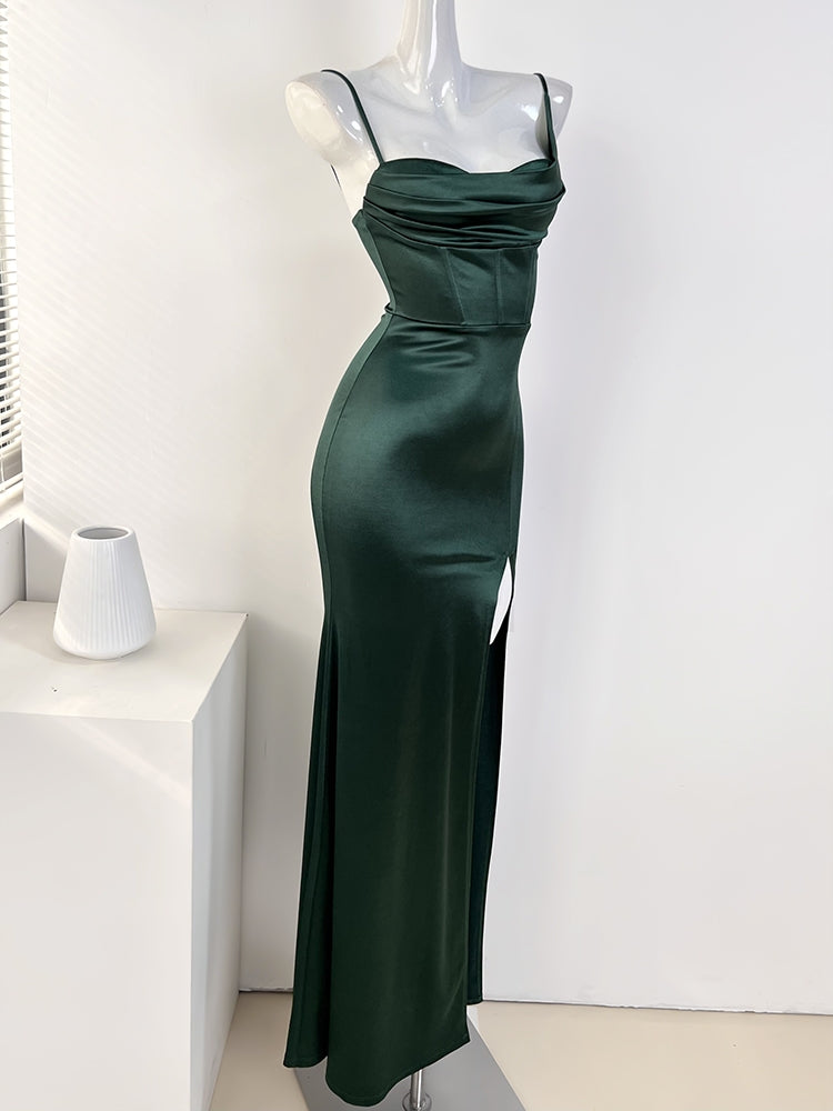 French style breast pad high slit suspender dress party dress ED01077