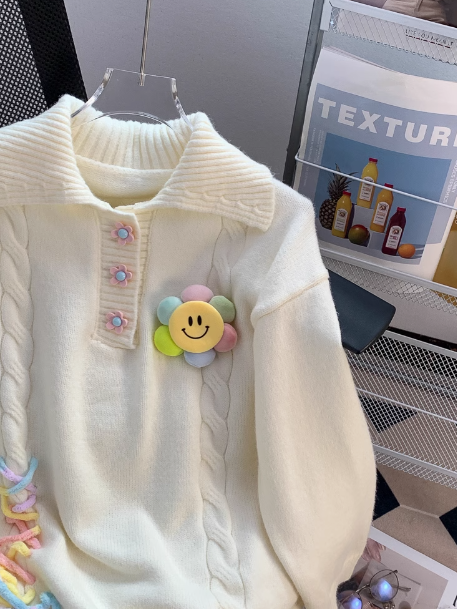 College style polo collar cute sweet long sleeve sweater  ED0108