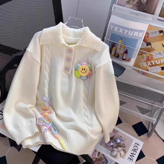 College style polo collar cute sweet long sleeve sweater  ED0108