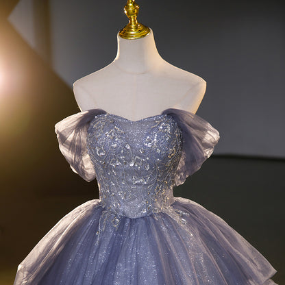 A-line strapless tulle sequin long prom dress, evening dress ED01101