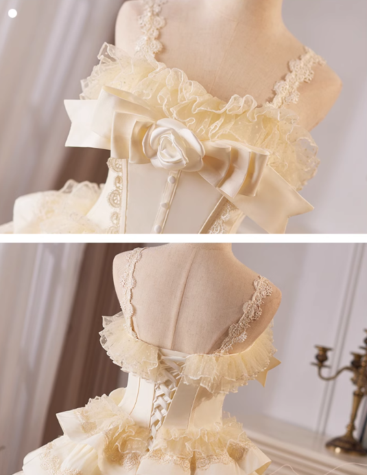 Champagner A-Linie Satin Tüll Spitze kurzes Ballkleid, Champagner Geburtstagskleid ED01107