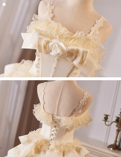 Champagner A-Linie Satin Tüll Spitze kurzes Ballkleid, Champagner Geburtstagskleid ED01107