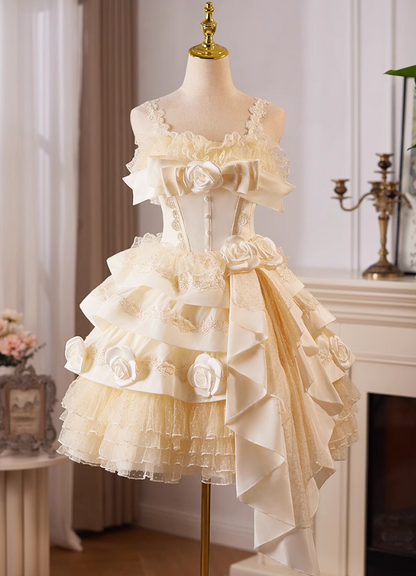 Champagner A-Linie Satin Tüll Spitze kurzes Ballkleid, Champagner Geburtstagskleid ED01107