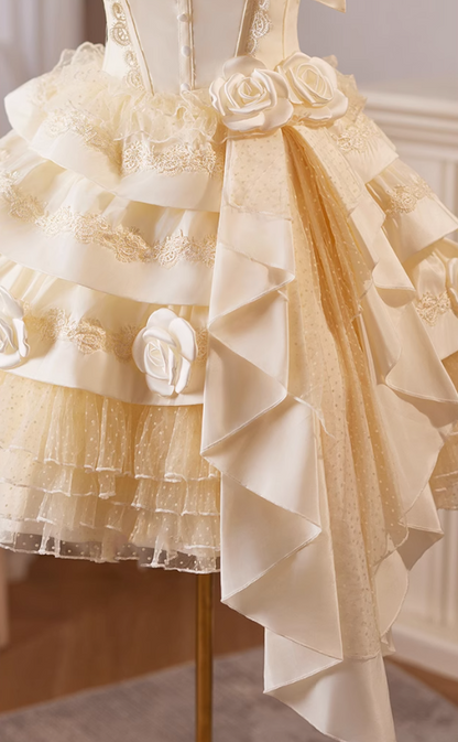Champagner A-Linie Satin Tüll Spitze kurzes Ballkleid, Champagner Geburtstagskleid ED01107
