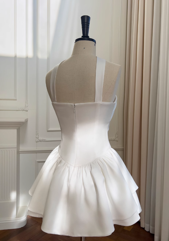Fairytale White Strapless Prom Dress 🤍Elegant Birthday Short Party Dress 
