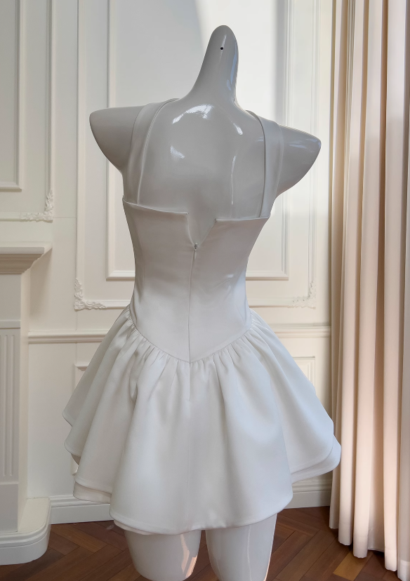 Fairytale White Strapless Prom Dress 🤍Elegant Birthday Short Party Dress 